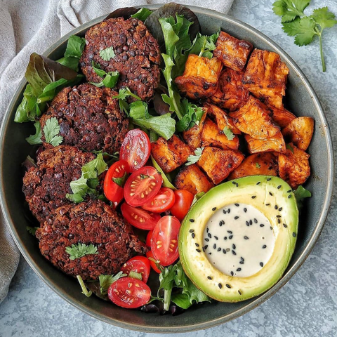 SATISFYING LENTIL PATTIES W/ROASTED SWEET POTATOES